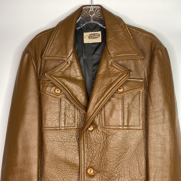 Vintage Lacrosse Glove & Leather Heavy Brown Belted Jacket Men's Small 70s - Picture 2 of 15